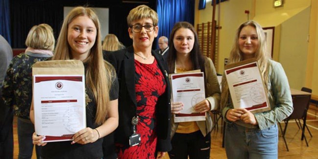Abbey Community College students with Principal Maria Quinn