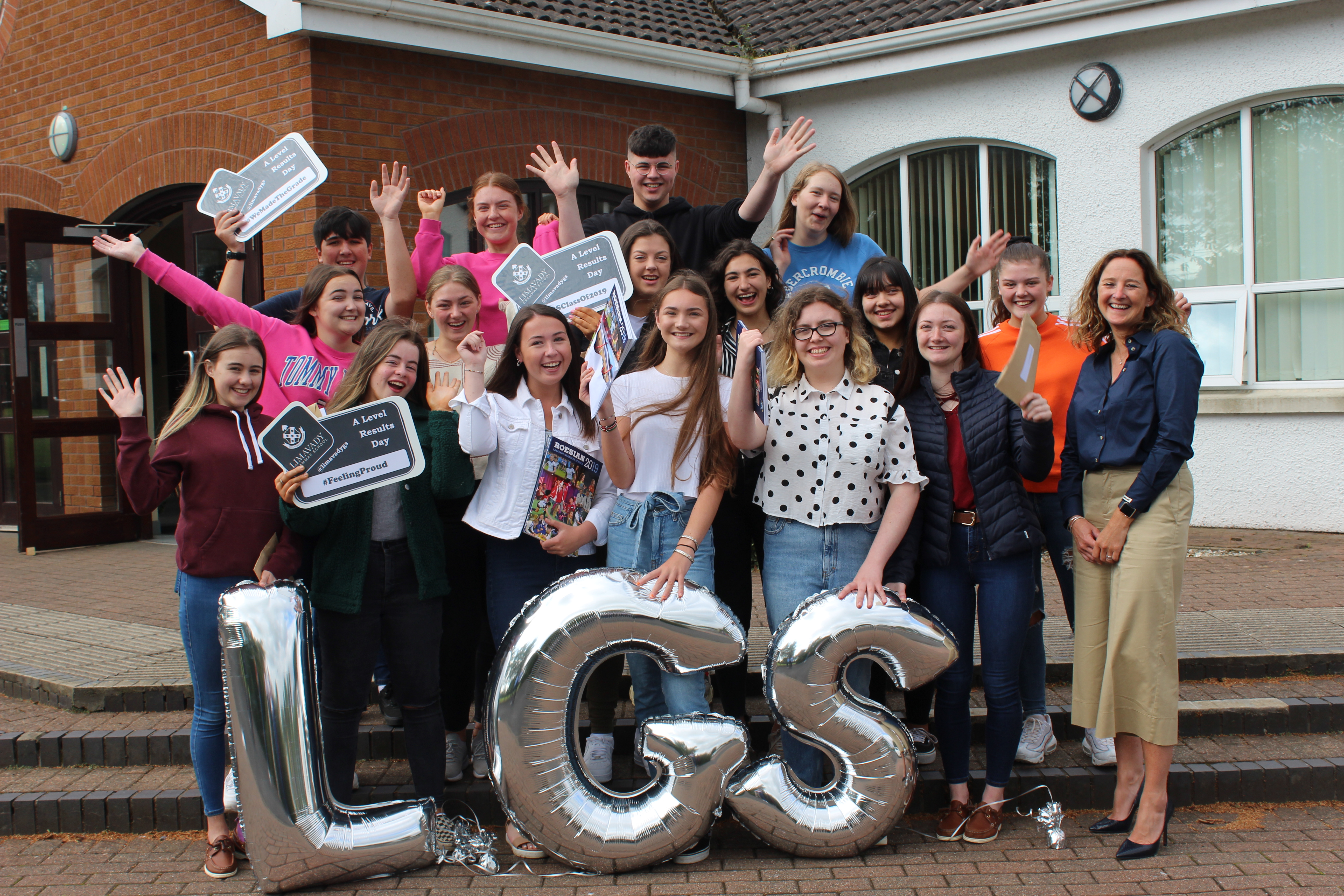 Students and staff from Limavady Grammar School celebrate A level results