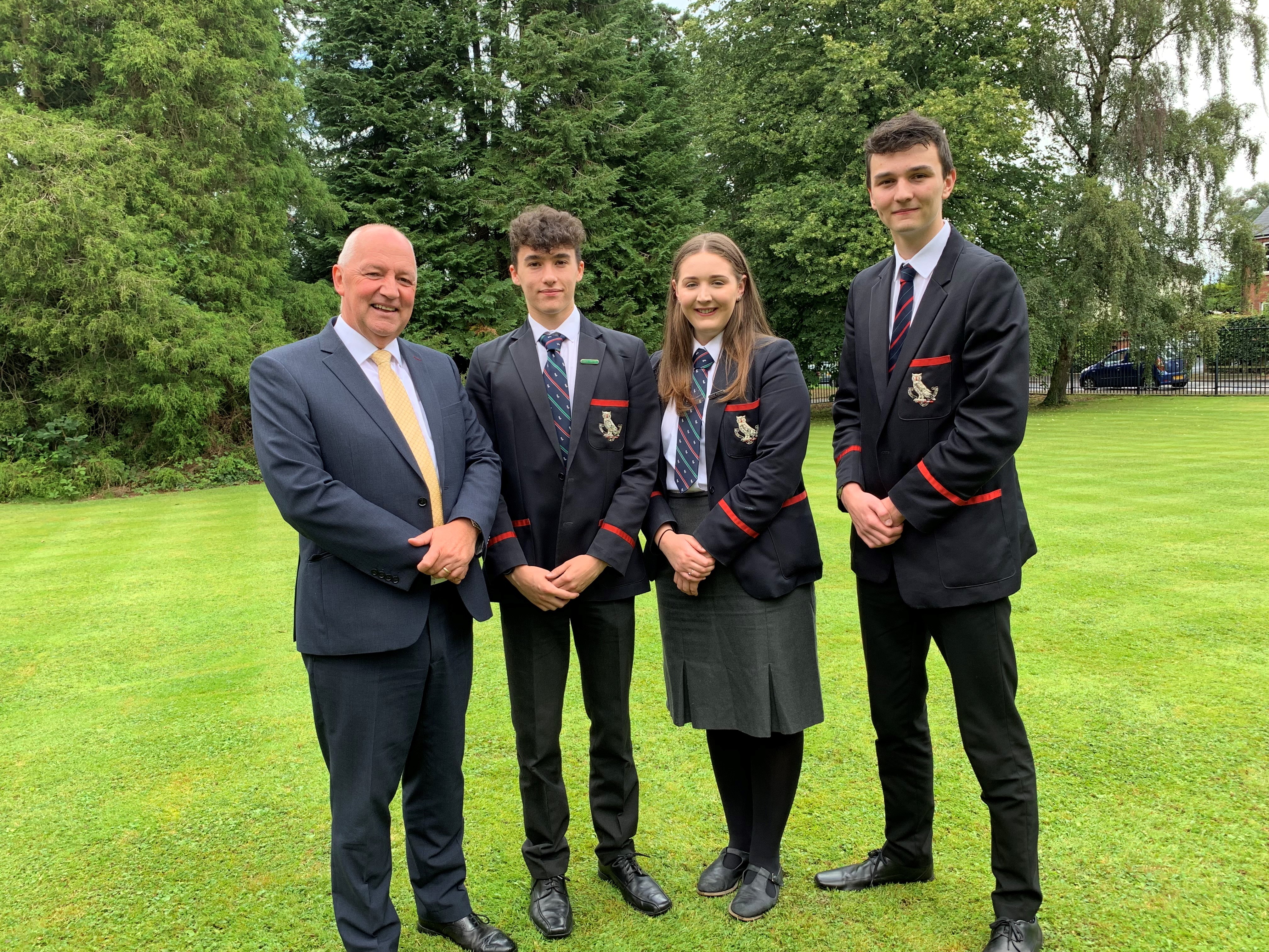 Lurgan College pupils with Principal, Mr Trevor Robinson