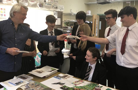 Ross Wilson with Glengormley High pupils Michael Bremner, Adam Carberry, Kacey Butler, Holly Bell, Daniel Storer and Jordan Cupples