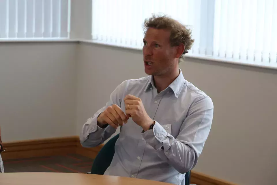 Sign language tutor Anthony Sinclair taking part in discussion