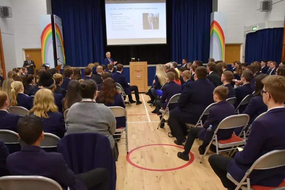 Pupils listening to Speaker of the House of Commons John Bercow