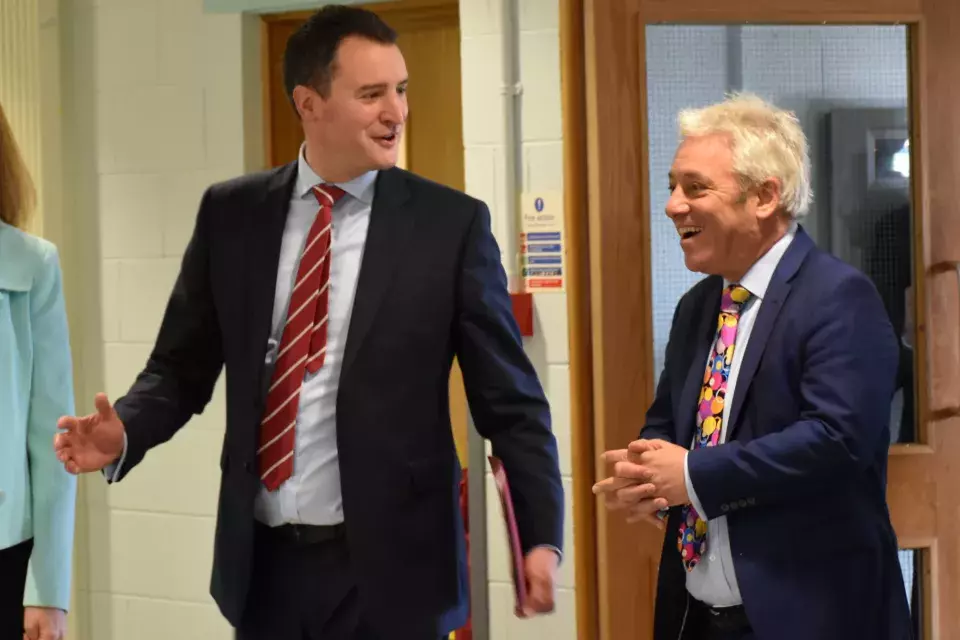 Speaker of the House of Commons John Bercow walking into Wellington College