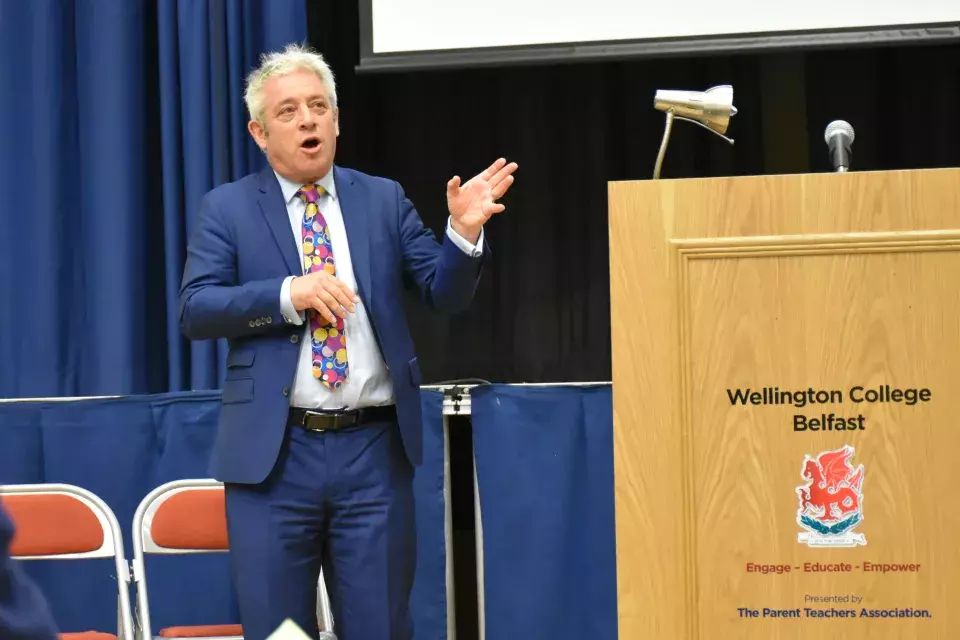 Speaker of the House of Commons John Bercow giving talk to pupils