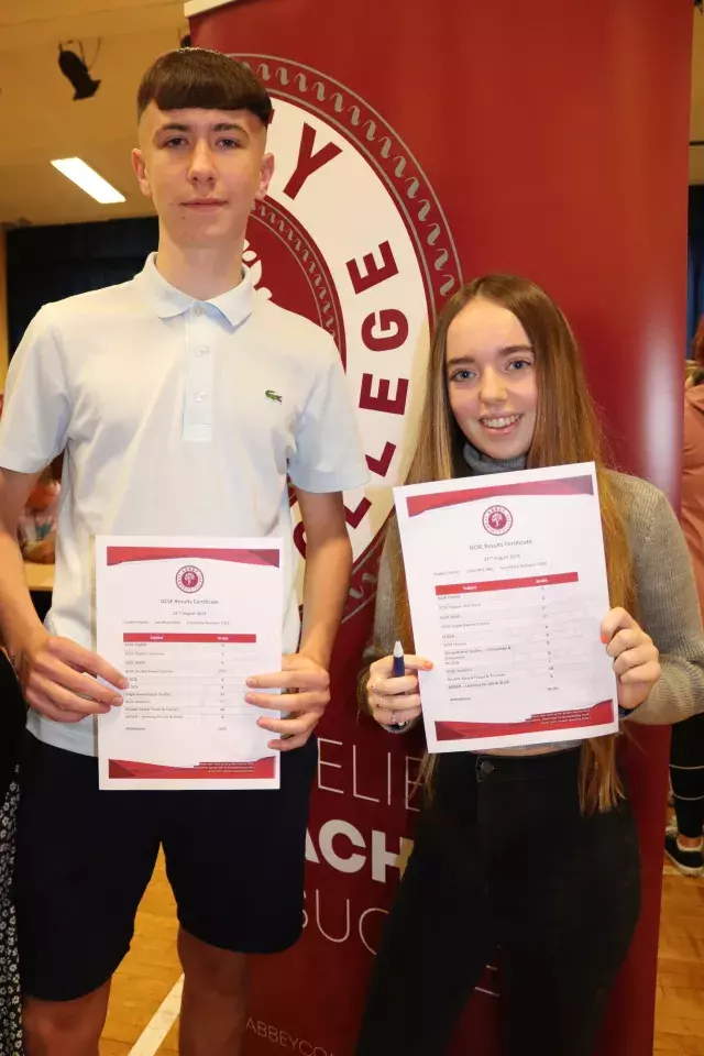 Students from Abbey Community College with their GCSE results