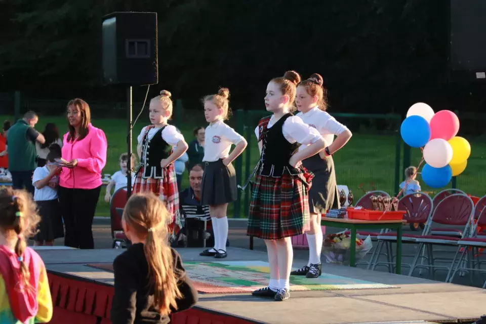 Highland dancing group performing at the Augher Central Primary School family fun night