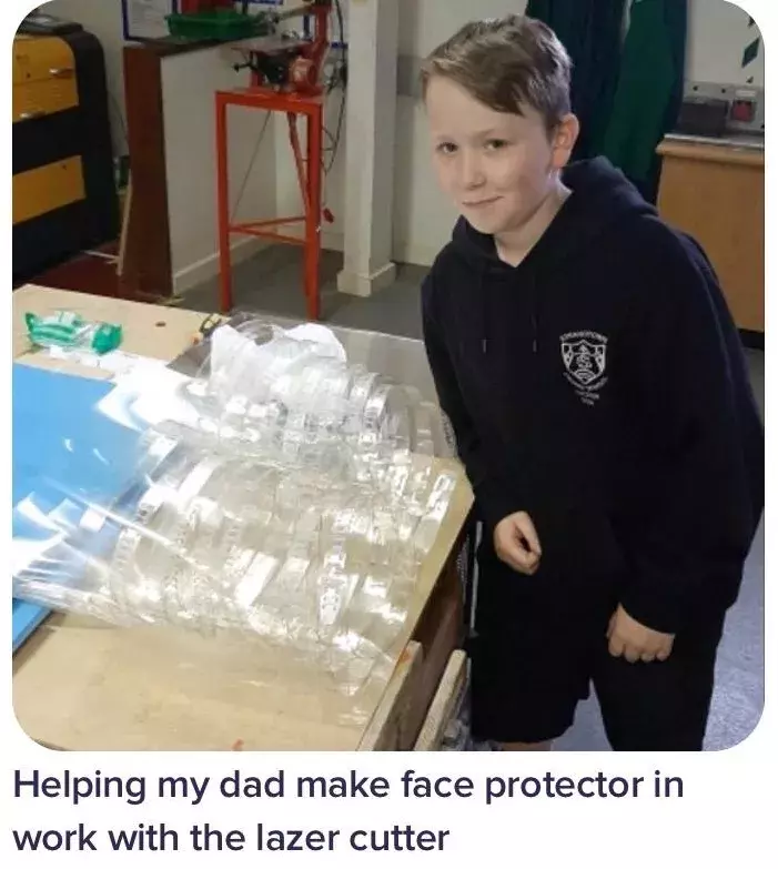 making 126 health face shields for NHS worker with Dad