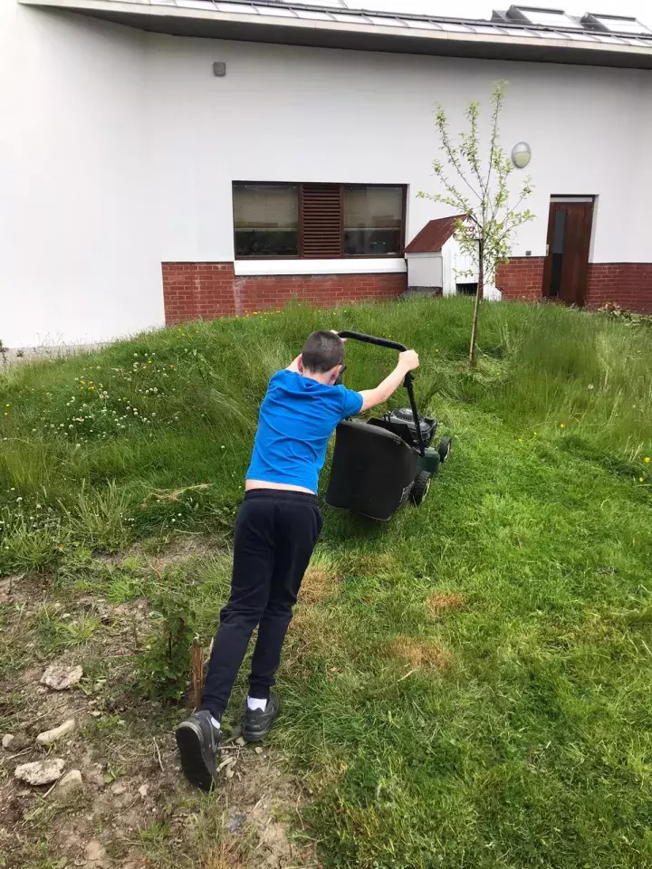 Lakewood School gardens being mowed