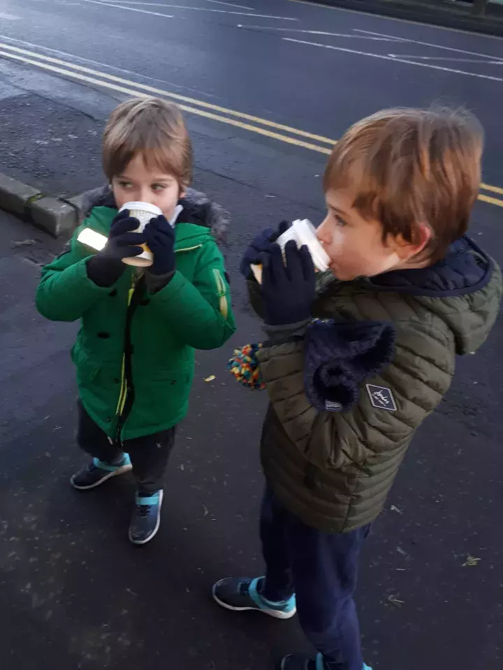 Waringstown PS Ezra and Reuben having a well earned refreshment