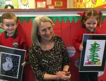 Caleb Beacom and Katie Withers of Elmgrove nursery unit pictured with Jayne Millar, Head of Education Support