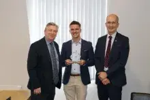 Mark Baker, Chief Executive, CSSC, Adam Willis, winner of CSSC Excellence in Educational Research Award and Noel Purdy, Stranmillis College