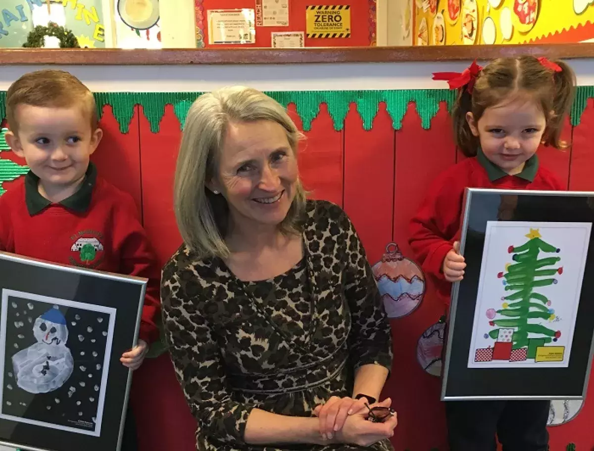 Caleb Beacom and Katie Withers of Elmgrove nursery unit pictured with Jayne Millar, Head of Education Support