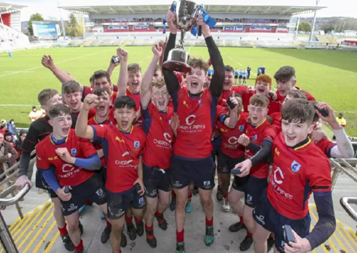 Craigavon Senior High rugby team lift trophy following victory