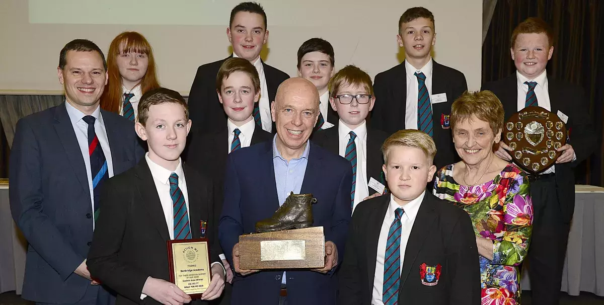 Pupils from Banbridge Academy receiving the Action MS Golden Boot