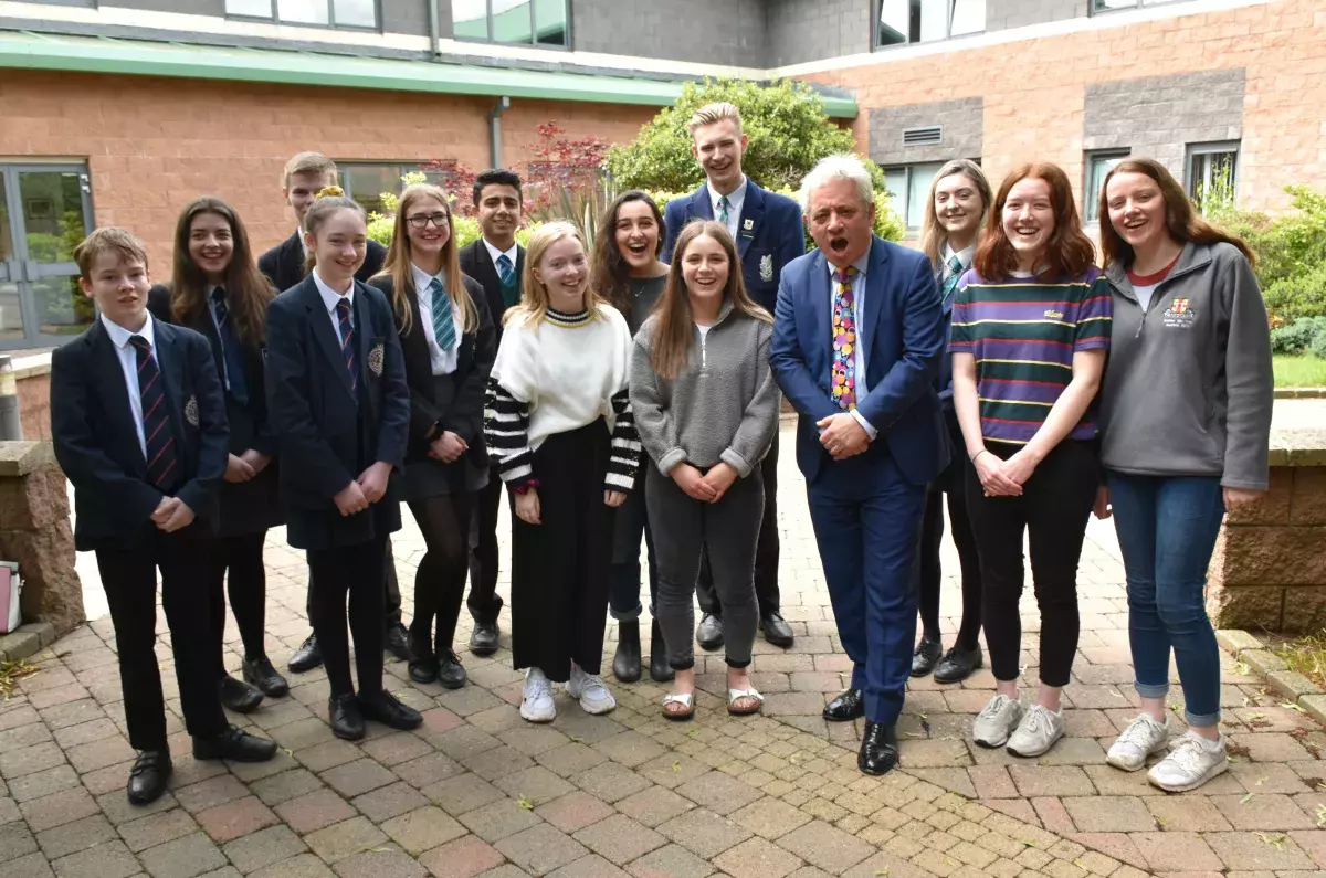Pupils from Wellington College with Speaker of the House of Commons John Bercow