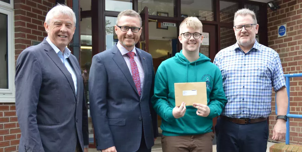 Dromore High pupil, Headmaster, Governor and CSSC Chief Executive celebrate results