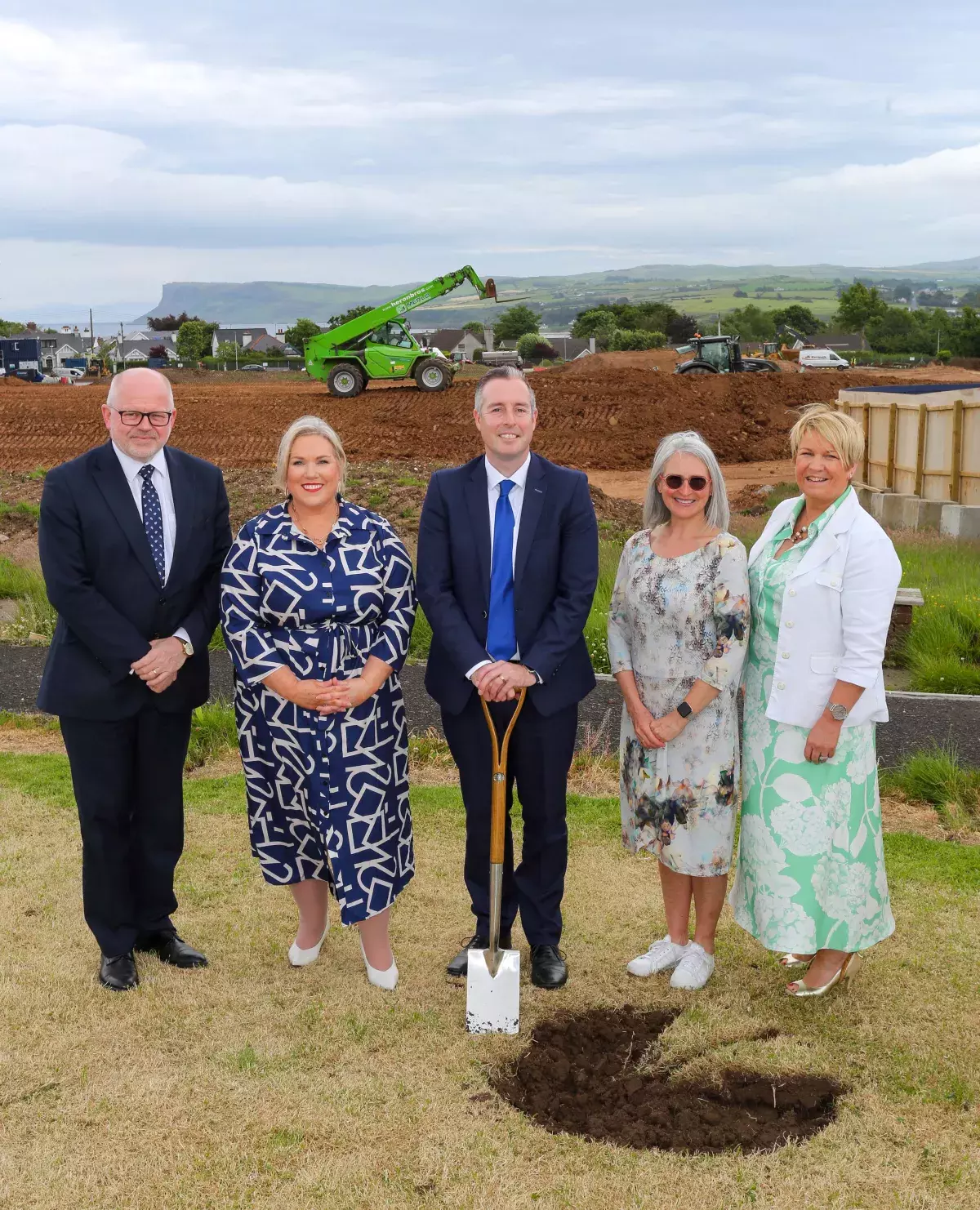 Ballycastle shared education campus photo with Ian Williamson, Ballycastle High School, Eve Bremner, Chief Executive, CCMS, Education Minister, Paul Givan, Jayne Millar, Head of Education Services, CSSC and Geraldine Duffy, Cross and Passion College