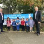 Mark Baker, CSSC and Barry Mulholland, Education Authority with pupils from Knockbreda Nursery School