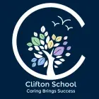 Clifton Special School logo - a tree in a 'C' shaped letter with words Clifton School, Caring Brings Success
